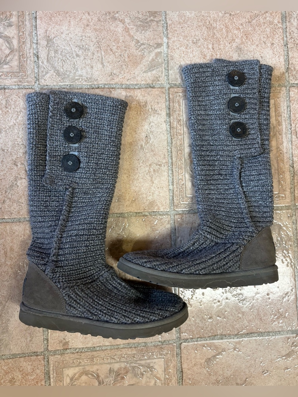 UGG Grey Knit Button Boots